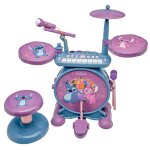 Batterie �lectronique lumineuse compl�te avec clavier, cymbales et tabouret stitch rose