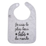 Bavoir bb personnalis - je suis le plus beau bb du monde gris chin