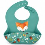 Bavoir r�cup�rateur en silicone animaux vert paon