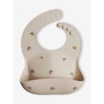 Bavoir avec r�cup�rateur en silicone beige / arc en ciel