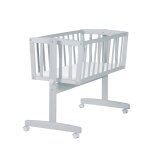 Berceau en bois sur roulettes avec matelas gris taupe