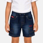 Bermuda cargo en jean taille �lastique bleu used