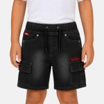Bermuda cargo en jean taille �lastique noir d�lav�