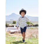 Bermuda crmonie garon en coton / lin marine fonc