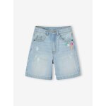 Bermuda fille en jean brod fleurs bleu clair