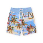 Bermuda gar�on en maille avec imprim� palmiers bleu