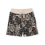 Bermuda gar�on en maille avec imprim� v�g�tal noir