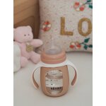 Biberon / tasse d'apprentissage 2 en 1 en verre (210 ml) rose