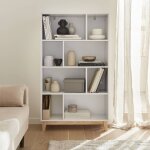 Biblioth�que scandinave blanche - floki - pieds en bois de sapin, 4 �tag�res, 8 compartiments, 80x30x138cm ...