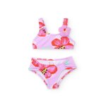 Bikini fille en maille avec application de fleur rose