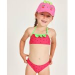 Bikini fille en maille avec petites feuilles en relief rouge