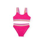 Bikini fille en maille avec relief floral rose