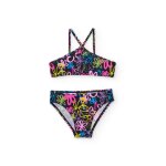 Bikini fille en maille de style graffiti noir