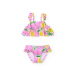 Bikini fille en maille sur fond vichy rose
