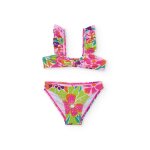 Bikini fille en maille avec volants sur les bretelles rose