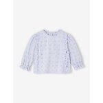 Blouse b�b� broderie anglaise � volants bleu ciel