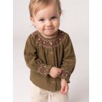 Blouse b�b� fille manches longues olive