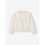 Blouse bi - matière fille détails en broderie anglaise écru Blouse bi - matière fille détails en broderie anglaise écru