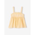 Blouse brode en gaze de coton fille jaune pastel