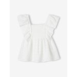 Blouse brode  volants crmonie fille cru
