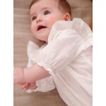 Blouse crmonie brode naissance manches longues blanc