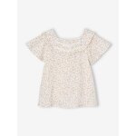 Blouse de cérémonie fleurie en gaze de coton fille rose imprimé Blouse de cérémonie fleurie en gaze de coton fille rose imprimé