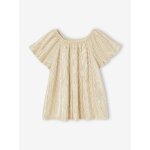 Blouse crmonie en lam effet pliss fille manches papillon or