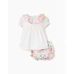 Blouse en coton + bloomer avec motif mosa�que blanc