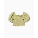 Blouse en coton avec broderie anglaise et manches ballon vert clair