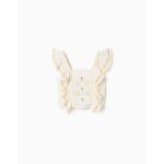 Blouse en coton et lin avec bretelles � volants beige clair