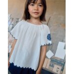 Blouse en coton et lin avec fleurs beige clair