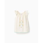 Blouse en coton et lin avec fleurs beige clair
