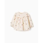 Blouse en coton � manches longues avec fleurs brod�es blanc