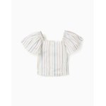 Blouse en coton � rayures ethniques b&s blanc