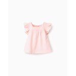 Blouse en coton slub avec volants rose