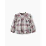 Blouse en coton � volants et carreaux b&s vert