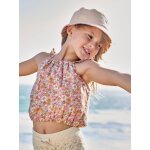 Blouse cropped motifs fleurs fille bretelles � volants abricot poudr�