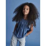 Blouse en denim léger fille manches courtes à volant stone Blouse en denim léger fille manches courtes à volant stone
