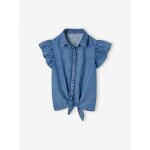 Blouse en denim avec nouette fille bleu moyen Blouse en denim avec nouette fille bleu moyen