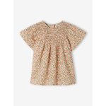 Blouse encolure smock�e b�b� manches courtes blanc