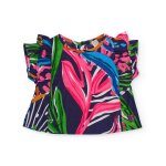 Blouse fille � imprim� fonds marins avec fermeture au dos bleu