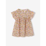 Blouse fille imprim�e manches courtes � volants �cru