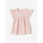 Blouse fille imprime manches courtes  volants rose ple