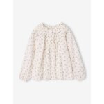 Blouse fille manches smock�es vanille