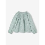 Blouse fille manches smock�es vert sauge