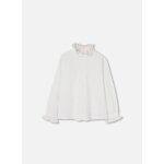 Blouse fille en mousseline avec volants et col fronc� blanc