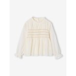 Blouse fille noël smocks brodés écru Blouse fille noël smocks brodés écru