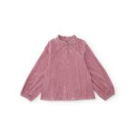 Blouse fille en tissu plat avec col pliss� et volants rose
