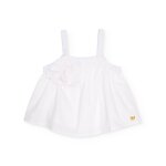 Blouse pour fille en toile avec appliqu� fleur blanc