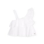 Blouse pour fille en toile au design asym�trique avec volant blanc